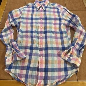 Brooks Brothers Shirt Mens Sz Small Plaid Linen Regent Long Sleeve Button Down
